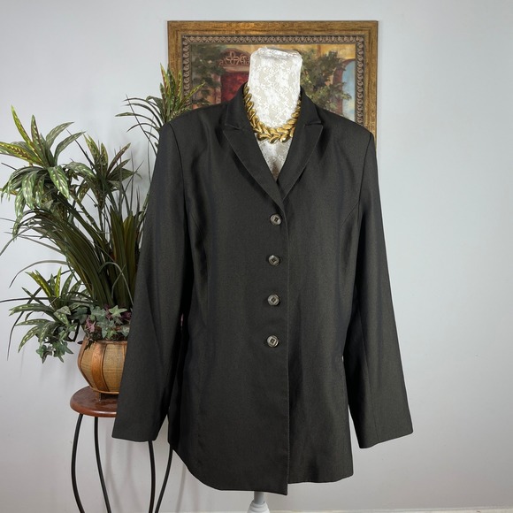 Le Suit Jackets & Blazers - Le Suit Blazer Women 18 Black Polyester Rayon Pinstripe Four Button Front